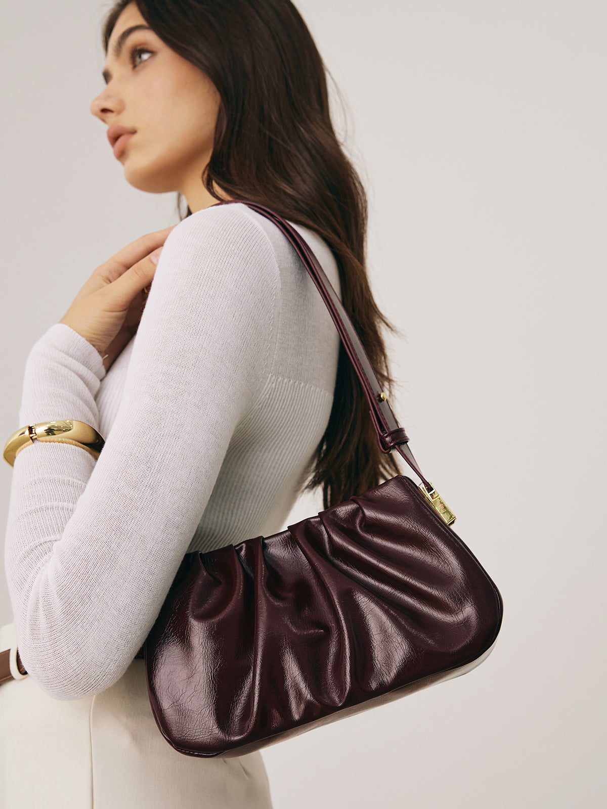 Borsa a Spalla Pieghettata Retro Celeste